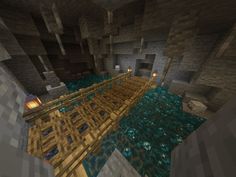 the inside of a minecraft house with water in it