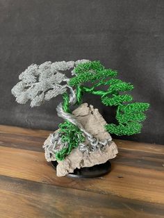 a small bonsai tree sitting on top of a wooden table