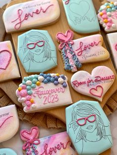 decorated cookies with names and pictures on them