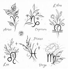 the zodiac signs and their meanings are drawn in ink on white paper with black ink