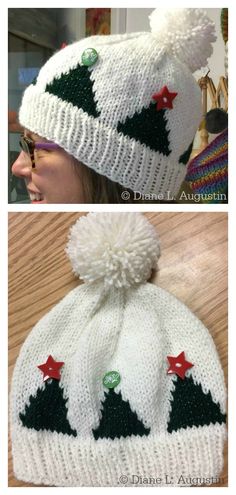 two hats with different designs on them and one has a pom - pom