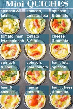 mini quiches with different types of toppings