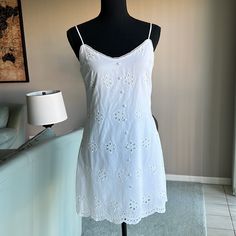 Size: Small White Fully Lined, Faux Buttons Up Front, Eyelet Flower Design Throughout With Scalloped Hem, Adjustable Spaghetti Straps And Zip Up Back With Hook Closure Zig Zag Dress, Green Shift Dress, Francescas Dresses, Sweetheart Neck Dresses, High Neck Mini Dress, Black Leather Dresses, Gathered Dress, Sequin Party Dress, Medium Dress