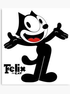 a black and white cartoon cat with the word felix on it's chest canvas print