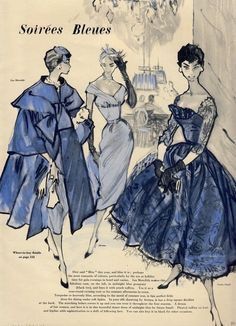 three women in evening gowns and hats from the 1950's