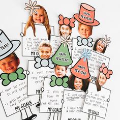 several pictures of children's birthday cards with the words happy new year on them