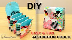 an easy and fun accordion pouch is shown with instructions to make it look like they have been