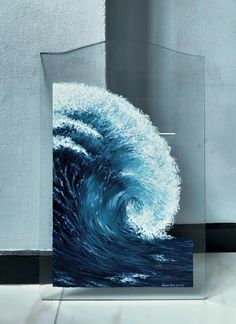 Realistic detailed painting of a wave painted with acrylics on glass. College Portfolio, Colorful Canvas Paintings, Cement Art, Painted Glass Art, Paint Canvas, Time Painting, Plaster Art