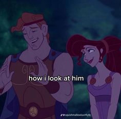 ariel and prince from disney's the little mermaid with text that reads, how i look at him