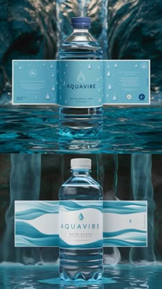 a bottle of aquavibe water sitting on top of a table next to another bottle