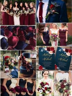 a collage of wedding photos with red and blue colors