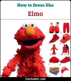 an elmo costume is shown with instructions to make it look like the sesame character