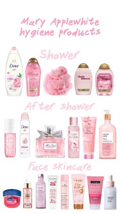 Good Wishlist Ideas, Rose Hygiene Products, Rose Scent Combo, Pink Must Haves, Girly Items Products, Floral Scent Combo, Pretty Skin Care Products, Good Hygiene Products For Women, Pink Shower Routine