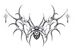 a spider tattoo design on the back of a woman's shoulder, with stars above it