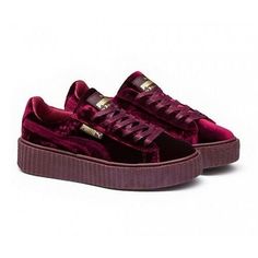 PUMA BY RIHANNA VELVET CREEPER BURGUNDY SHOES  364639-02 SZ US M 12 UK 11 EUR 46 #PUMA #AthleticSneakers Rihanna Creepers, Black Creepers, Fenty Rihanna, Puma Creepers, Estilo Madison Beer, Black Velvet Shoes, Black Shoes Sneakers, Puma Rihanna