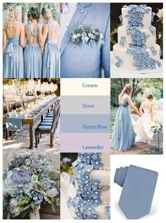 a collage of blue and white wedding colors