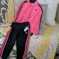 Nwt Never Worn Adidas Pink And Black Tracksuit. Girls Size 4. Adidas Pink Playwear Sets, Adidas Pink Long Sleeve Sets, Adidas Pink Fitted Sets, Fitted Pink Adidas Sets, Adidas Pink Sets For Spring, Adidas Pink Spring Set, Black Tracksuit Outfit, Black Tracksuit, Tracksuit Outfit