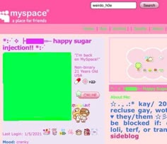 an image of a website page for myspacee, which is filled with images and text