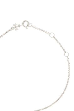 The Tory Burch Miller bracelet is a delicate chain made of silver-plated brass, featuring the iconic double T embellished with micro Swarovski crystal pavÃ©. It has an adjustable clasp closure and is nickel-free for sensitive skin. Size and Fit - Accessory Length = 21 cm, Tory Burch Miller, Delicate Chain, Workout Accessories, Swarovski Crystal, Sensitive Skin, Tory Burch, Swarovski Crystals, Silver Plate, Brass