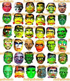 many different colored masks with faces painted on them