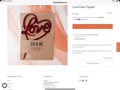 the website for love cake topper is displayed