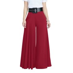 Red Pleated Wide Leg Long Pants Red Non-stretch Wide Leg Pants With Pockets, Burgundy Wide Leg Bottoms For Spring, Burgundy Wide-leg Bottoms For Spring, Non-stretch Red Pants, Burgundy Wide Leg Pants For Spring, Red Solid Long Pants, Red Solid Color Long Pants, Burgundy Long Pants For Spring, Spring Burgundy Long Pants