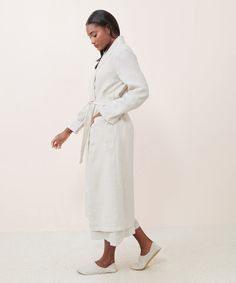 Breeze Robe Natural In ultra-lightweight linen, this gauzy robe is the epitome of at-home luxury. With a generous fit, this robe is ultimate comfort whether belted or worn open. 100% linen. Made in China. Robe with removable belt. Linen Robe, Jenni Kayne, Sleepwear & Loungewear, Made In China, Natural Linen, High Neck Dress, Lounge Wear, China