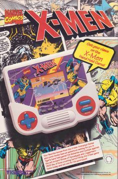 an advertisement for the x - men video game system, with comic characters on it