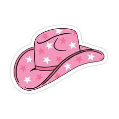 a pink cowboy hat with white stars on the brim and side, sticker