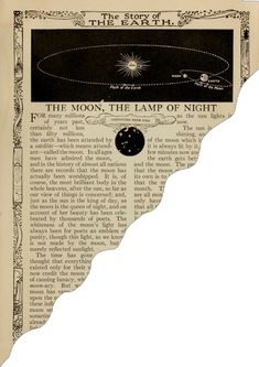 an old newspaper with the sun and planets on it, as well as some other things