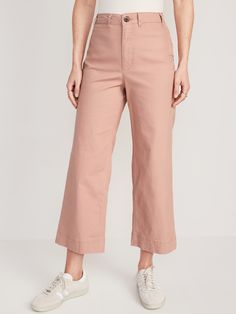 Online exclusive! The extra high-waisted Sky-Hi ankle pants you love, now with an insta-cool wide leg! With a 1" higher rise than our standard high-waisted pants, these take the wide-leg trend to new heights.   Straight extra high-rise waistband, wit Wide Leg Cargo Pants With Button Closure, Spring Mid-rise Wide Leg Pants With Pockets, Spring Work Pants With Patch Pockets, Solid Wide Leg Pants With Patch Pockets, Mid-rise Pants With Button Closure, Wide Leg Pants With Patch Pockets For Spring, Spring Wide Leg Pants With Patch Pockets, Chic Fitted Bottoms With Patch Pockets, Mid-rise Wide Leg Pants With Patch Pockets For Work