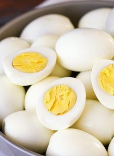 hard boiled eggs in a bowl on a table