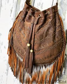 Handmade Gypsy Dream Drawstring Fringed Leather Boho Bag-Crossbody Handbag-Dreamtime Boho-Antique Brown-Dreamtime Boho Fringe Bags Boho, Boho Style Bag, Diy Leather Projects, Dream Bag, Soft Leather Handbags, Country Girl Style, Sustainable Leather