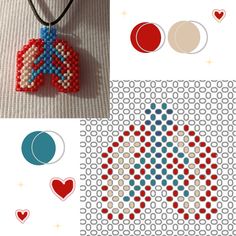 the beaded necklace is designed to look like an ornament and has hearts on it