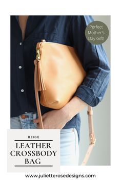 Help mom go hands free with the perfect simple beige leather crossbody bag this Mother's Day! This is the perfect thoughtful gift for your stylish mom, and can be personalized with a gold monogram (for free!) These crossbody bags are handmade from Italian vegetable tanned leather and solid brass hardware and will only get better with time, just like your mom! Your Mom