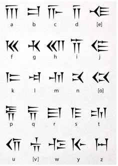 an ancient alphabet with cursive letters and symbols on it's sides, all in black ink