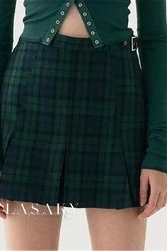 Lasaky - Premium High-Waisted College Plaid Skirt - Mini Skirt with Elevated Waistline and Crisp Pleats Verde Aesthetic, Mini Pleated Skirt, High Waisted Pleated Skirt, Scottish Plaid, Zipper Shorts, Plaid Mini Skirt, Plaid Fashion, Green Skirt, Plaid Skirts