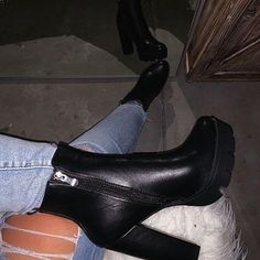 Laticia Booties- Black PU - Atlanta Shoe Studio Heels Aesthetic, Basic Shoes, Cute Shoes Heels, Womens Shoes High Heels, Gym Shoes, Fashion Heels, Dream Shoes, Suede Shoes, High Heel Boots