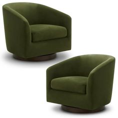 two green chairs sitting next to each other