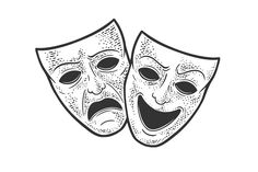 two masks with faces drawn in black and white