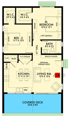 a floor plan for a house with two bedroom and an attached pool area in the middle