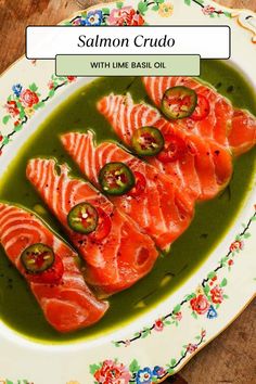 salmon and jalapeno on a plate with the title saying salmon crud