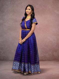 This full-length Anarkali dress features half sleeves made from Mangalagiri silk material. It requires dry cleaning for best care. Key Specifications : Material  Mangalagiri Silk  Occasion Festive Type Anarkali Dress Blue Cotton Silk Dress With Zari Work, Blue Cotton Silk Dress For Festive Occasions, Blue Silk Dress For Navratri, Festive Blue Cotton Silk Dress, Blue Semi-stitched Cotton Silk Dress, Semi-stitched Blue Cotton Silk Dress, Chanderi Maxi Length Traditional Wear For Navratri, Diwali Blue Cotton Silk Dress, Blue Cotton Silk Anarkali Dress