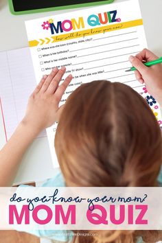 Mom will laugh and cry when she reads the answers the kids gave on the free printable Mom Quiz! Perfect for kids of all ages to give as a Mother's Day Gift. Little ones can give their answer for an adult to write down. A great school activity. #momquiz #freeprintable #mothersdayideas #motherdaygift #momquestionaire Mom Quiz, Dollar Diy, Mother's Day Printables, Thrifty Thursday, Quizzes For Fun, Quiz Questions, School Activity, Fun Printables, Laughing And Crying