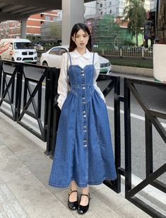 French Denim Suspender Dress For Women's Summer New Waistband Slimming Decoration Length Large Swing Long Jean Dress, Color Combos Outfit, Gowns Dresses Elegant, Frock For Women, Womens Denim Dress, Modest Dresses Casual, Jean Dress, Quick Outfits, Easy Trendy Outfits