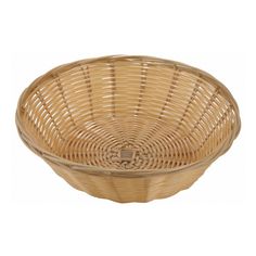 a round wicker basket on a white background