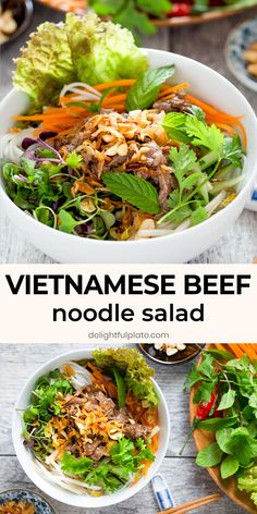 vietnamese beef noodle salad with carrots and lettuce