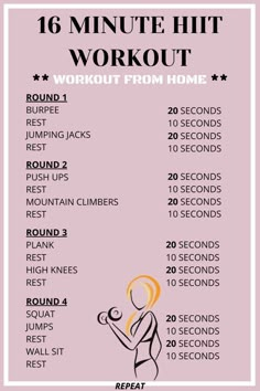 a workout plan for women with the text, 16 minute hit work out from home