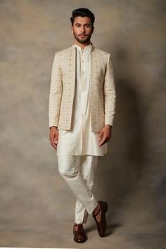 Indian Roka Outfits For Men, Bandhgala With Kurta, Kurta Pajama Jacket For Men, Kurtha Pyjamas For Men Wedding, Kurta With Jodhpuri Jacket, Open Kurta Men, Wedding Kurta For Men Sherwani, Nikkah Dress For Men, Nikkah Outfit For Men