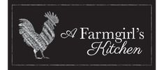 the farmgirl's kitchen logo on a black and white background with an image of a rooster